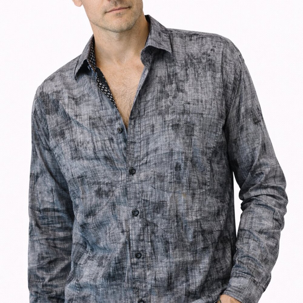Eight-X Premium Men's Slim Fit Grey Blend Button-Down Shirt - Size XXL